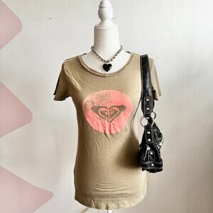 Green Roxy Logo T Shirt Surf Vintage Graphic Tee Y2K 2000s Retro XS